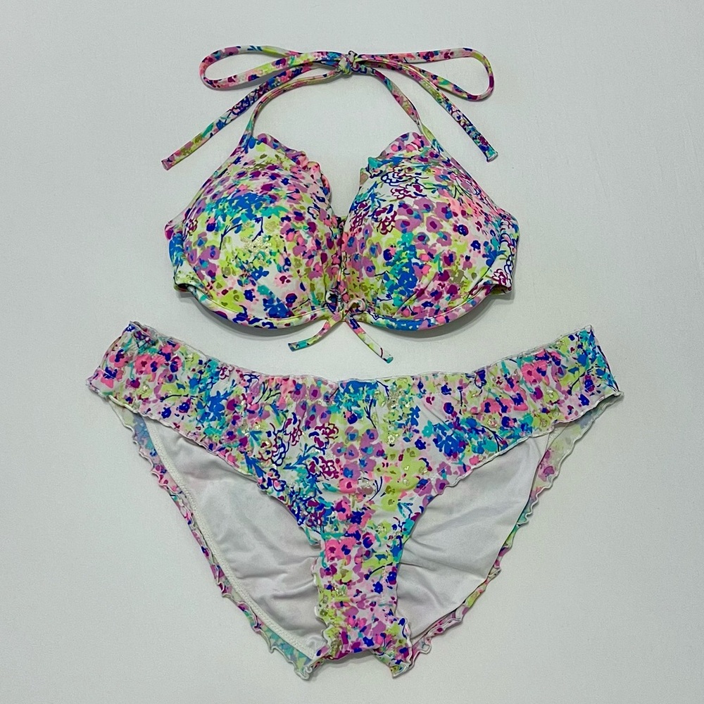 Victoria Secret Multicolor Floral Bikini Set 34B Small Bottoms